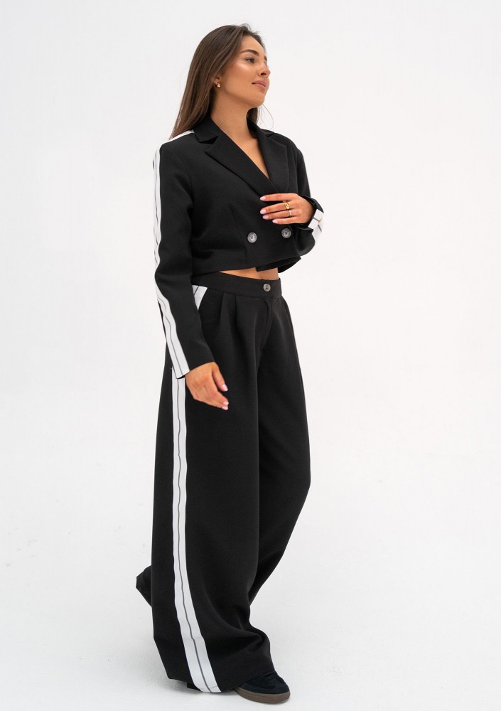 Cora - Black wide pants with stripes