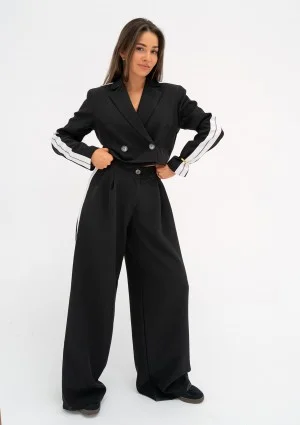 Cora - Black wide pants with stripes