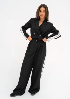 Cora - Black wide pants with stripes