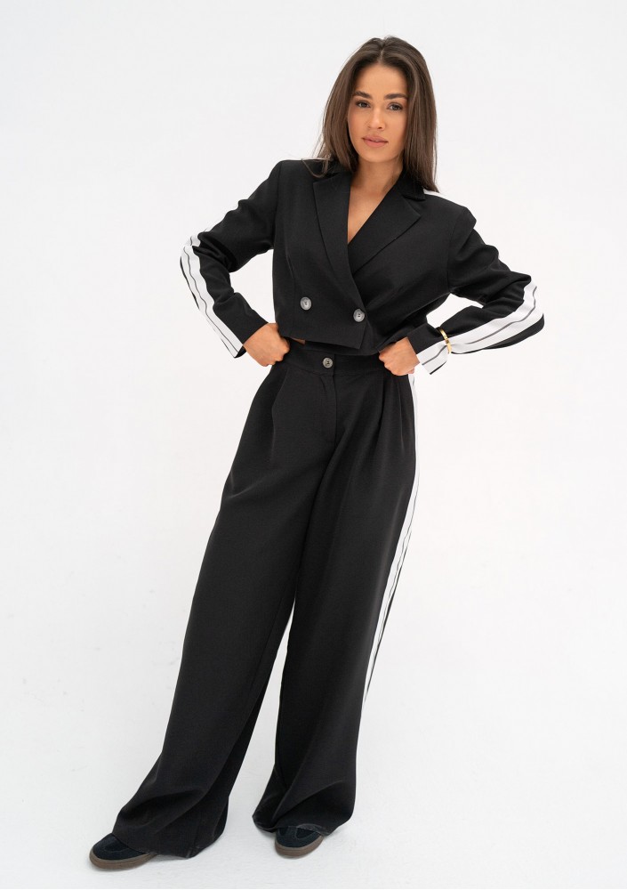 Cora - Black wide pants with stripes