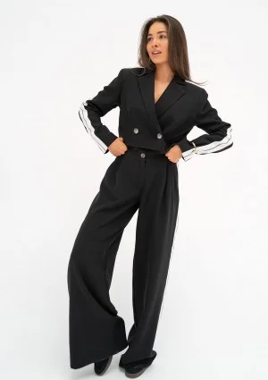 Cora - Black wide pants with stripes