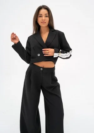 Cora - Black short blazer with stripes