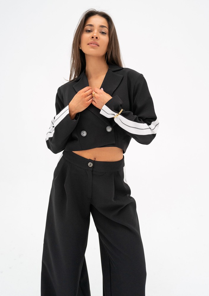 Cora - Black short blazer with stripes