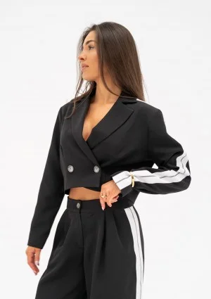 Cora - Black short blazer with stripes
