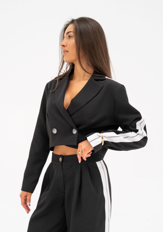 Cora - Black short blazer with stripes