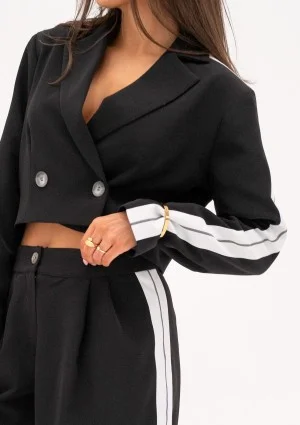 Cora - Black short blazer with stripes
