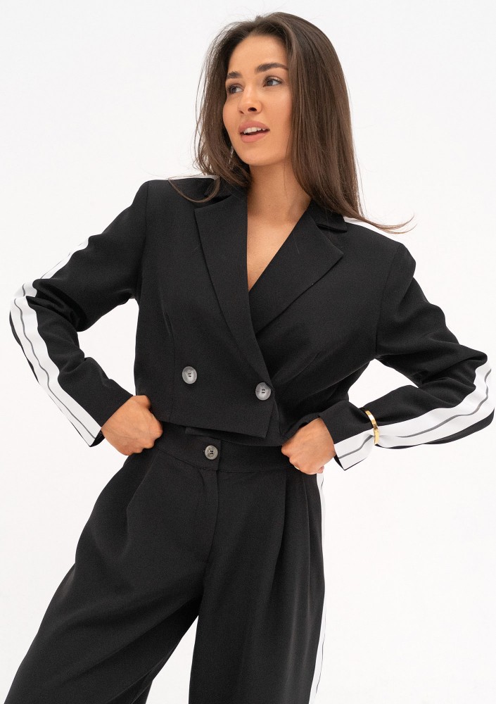 Cora - Black short blazer with stripes