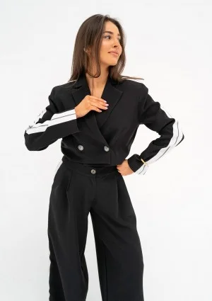 Cora - Black short blazer with stripes