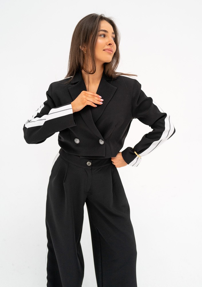 Cora - Black short blazer with stripes