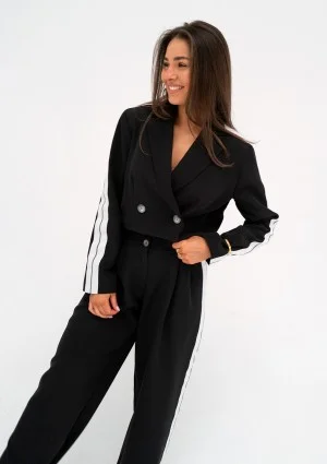 Cora - Black short blazer with stripes