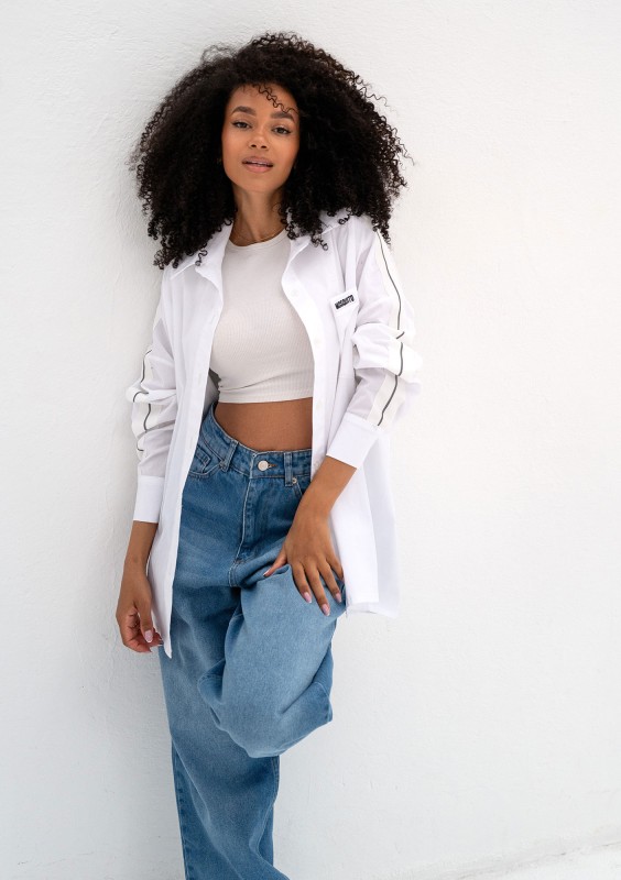Tammy - White oversized cotton shirt with stripes