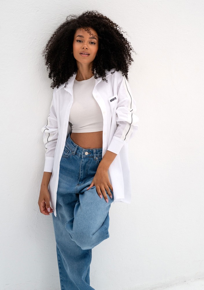 Tammy - White oversized cotton shirt with stripes
