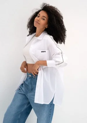 Tammy - White oversized cotton shirt with stripes