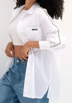 Tammy - White oversized cotton shirt with stripes