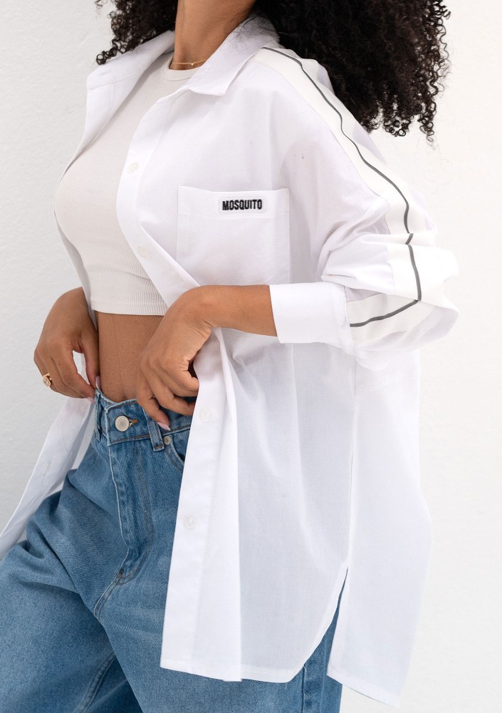 Tammy - White oversized cotton shirt with stripes