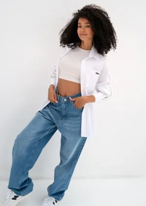 Tammy - White oversized cotton shirt with stripes