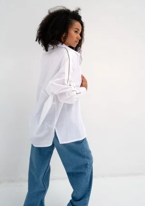 Tammy - White oversized cotton shirt with stripes