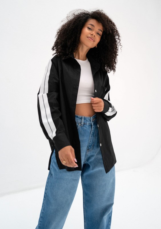 Tammy - Black oversized cotton shirt with stripes