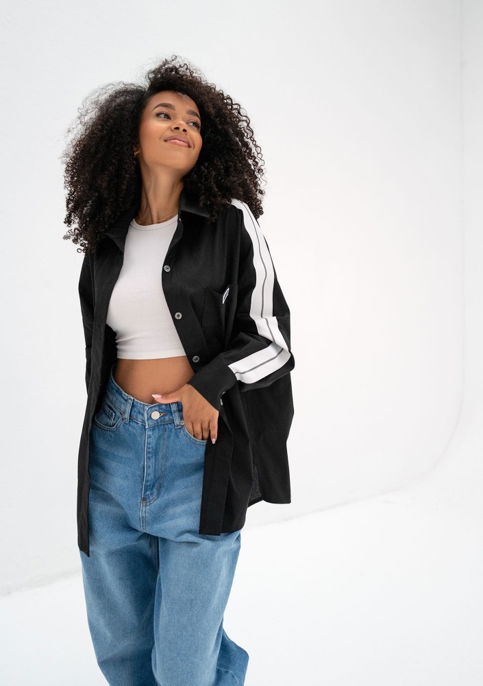 Tammy - Koszula oversize z lampasami Black