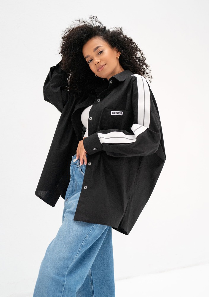 Tammy - Koszula oversize z lampasami Black