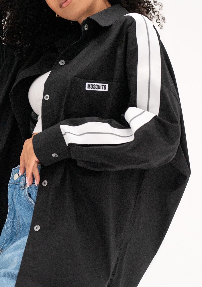 Tammy - Black oversized cotton shirt with stripes
