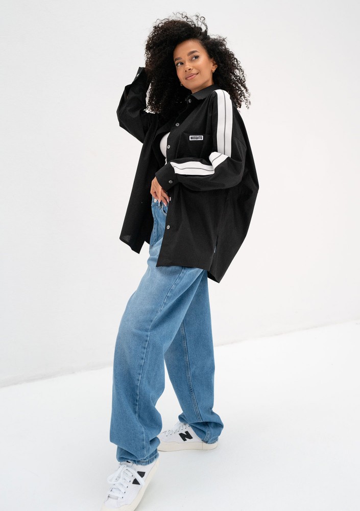 Tammy - Koszula oversize z lampasami Black