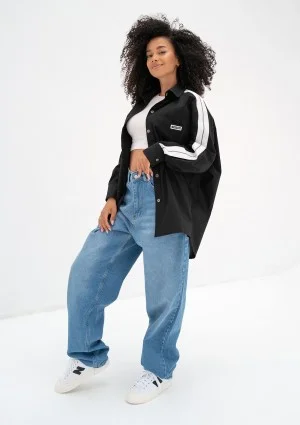 Tammy - Black oversized cotton shirt with stripes