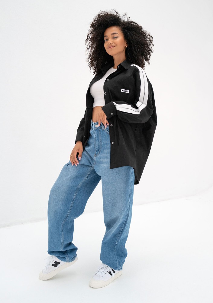 Tammy - Koszula oversize z lampasami Black