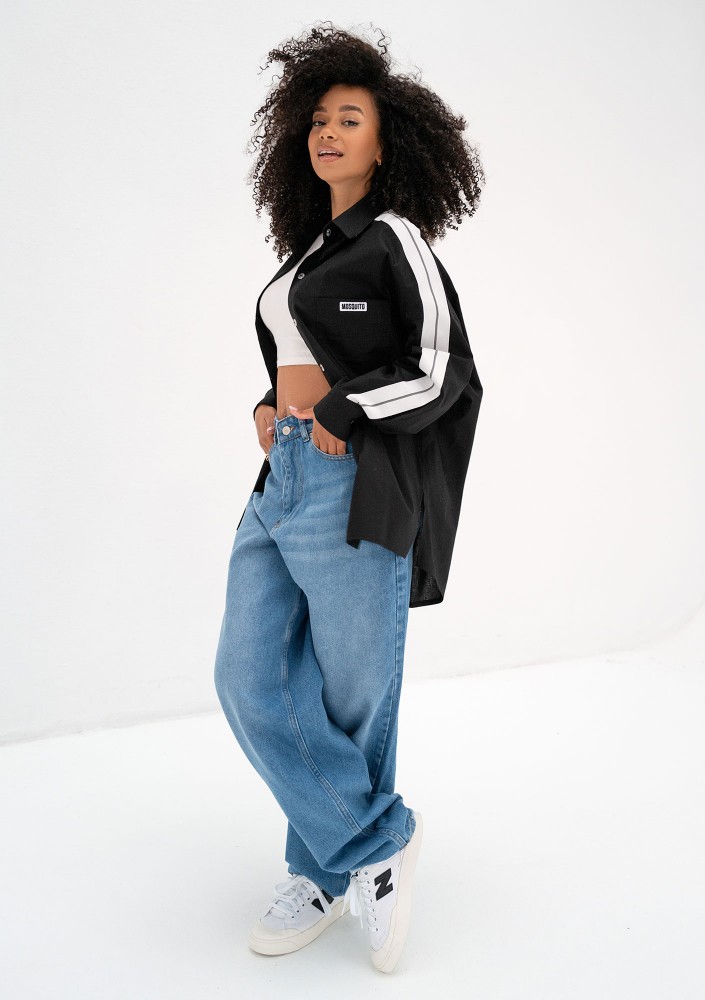 Tammy - Black oversized cotton shirt with stripes