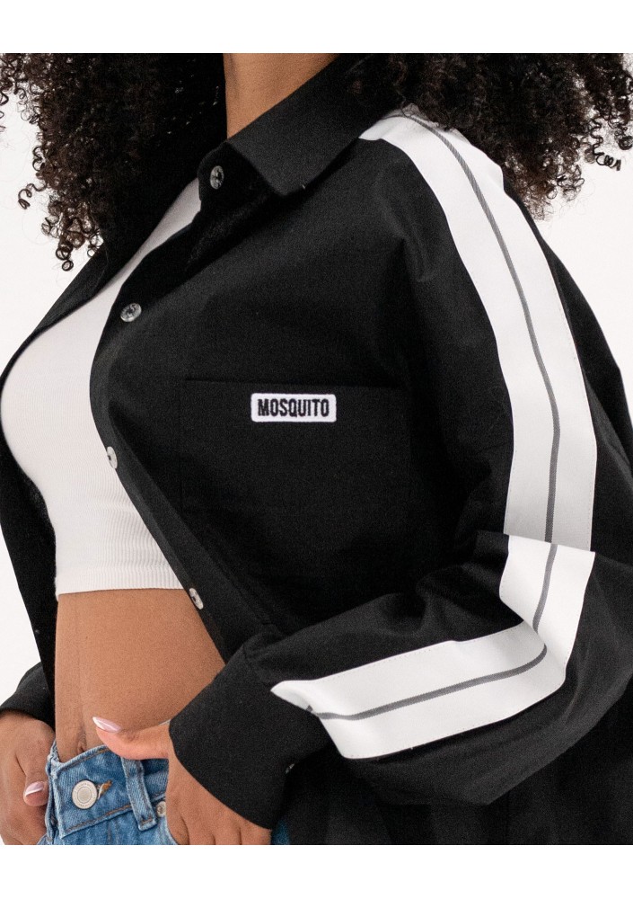 Tammy - Black oversized cotton shirt with stripes
