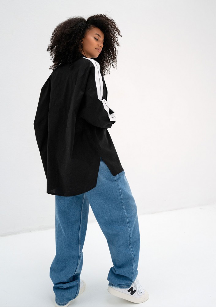 Tammy - Koszula oversize z lampasami Black