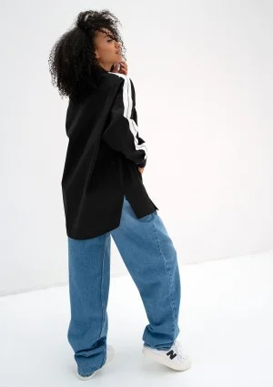 Tammy - Black oversized cotton shirt with stripes