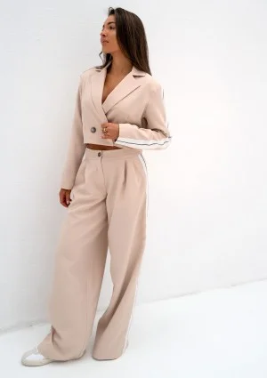 Cora - Beige wide pants with stripes