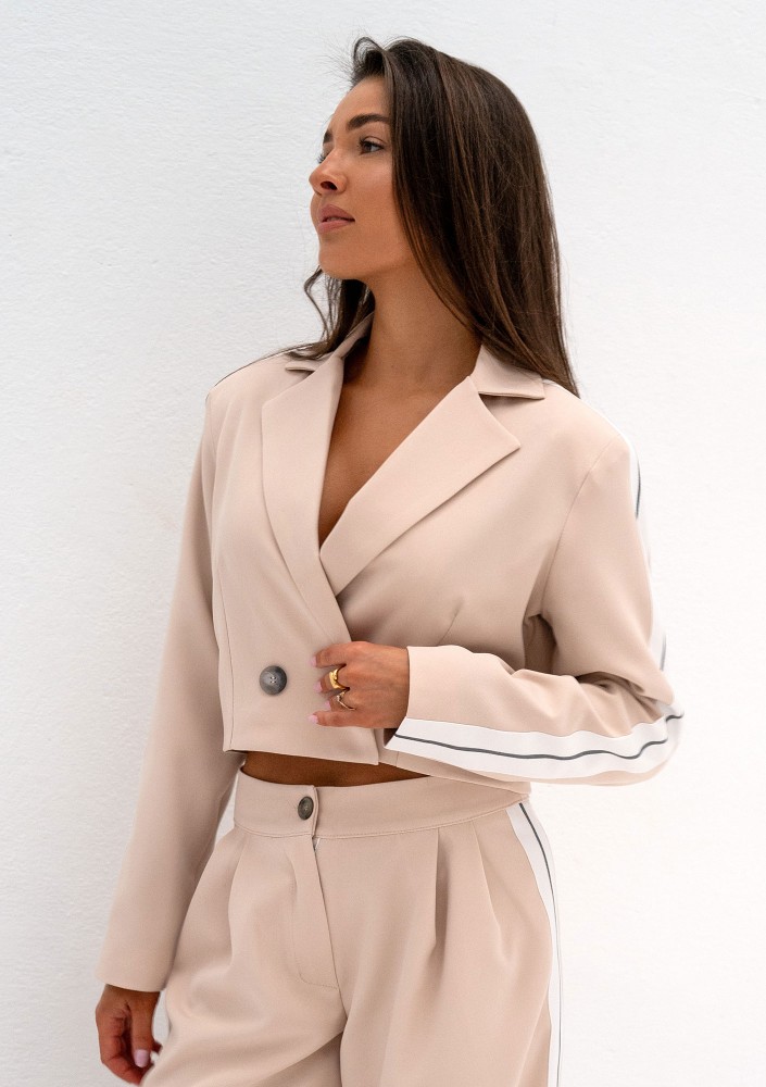 Cora - Szerokie spodnie z lampasami Beige