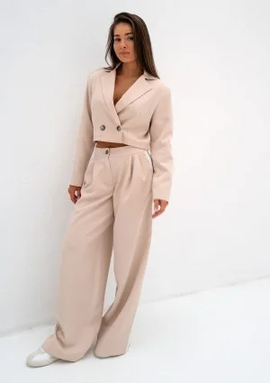 Cora - Beige wide pants with stripes
