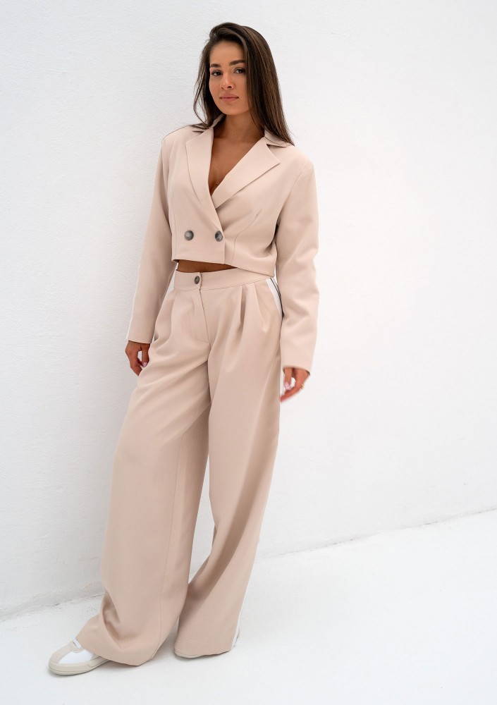 Cora - Beige wide pants with stripes