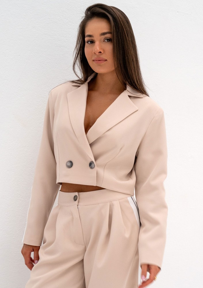 Cora - Beige wide pants with stripes