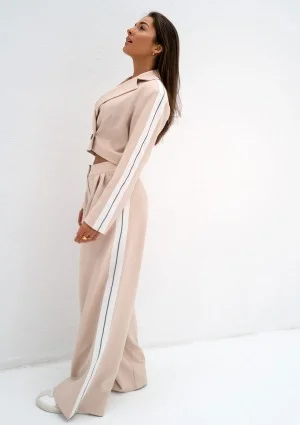 Cora - Beige wide pants with stripes
