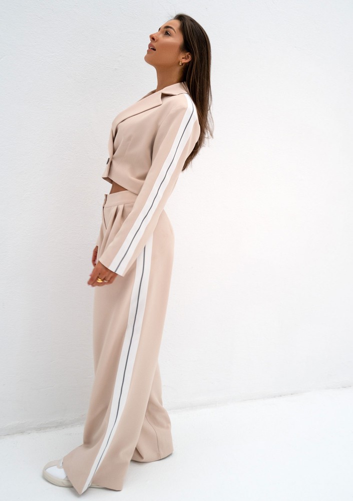 Cora - Szerokie spodnie z lampasami Beige