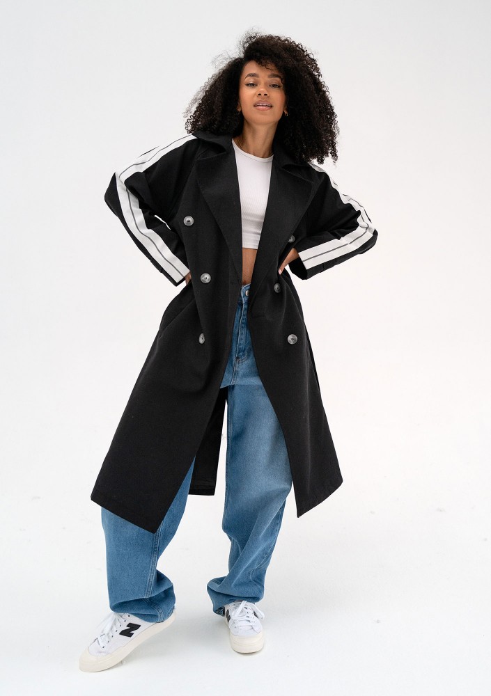 Dogan - Black trench with stripes