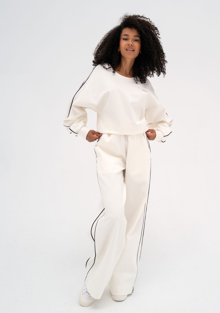 Cody - Spodnie z lamówkami Ecru