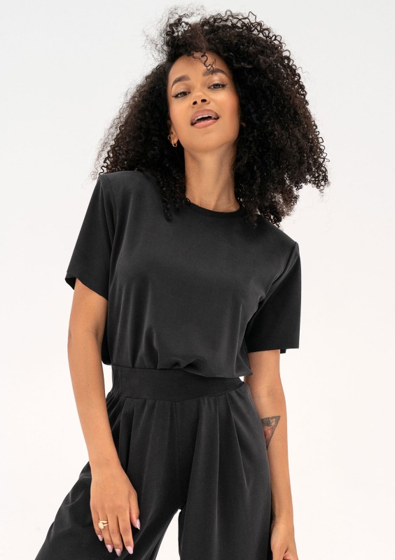 Rebel - Black T-shirt with shoulder pads