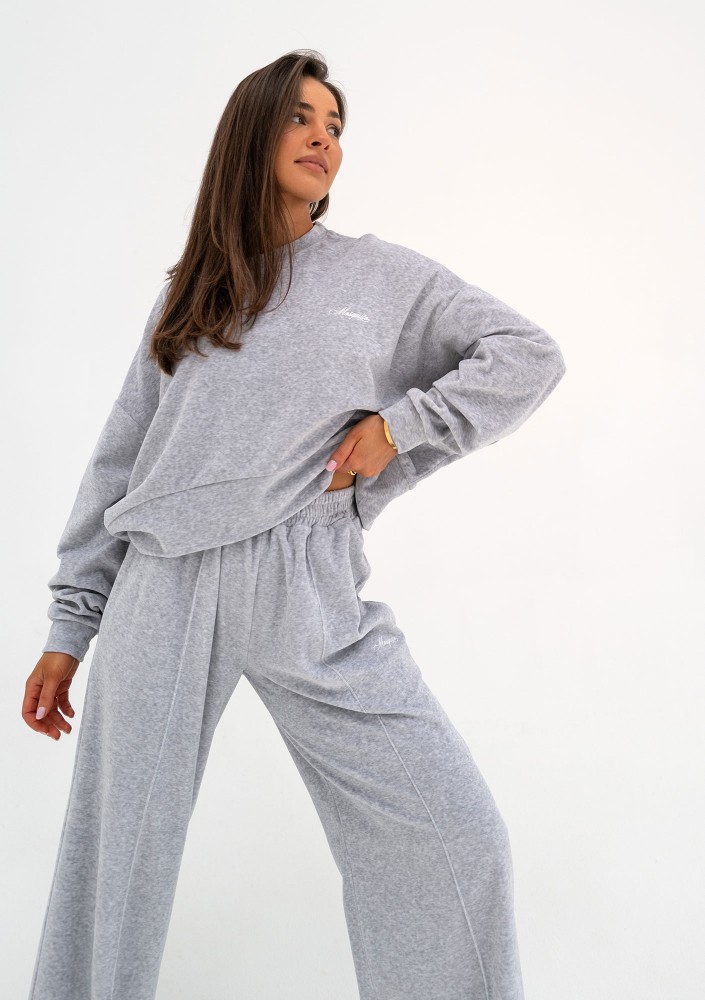 Costa Velvet - Melange grey velvet sweatpants