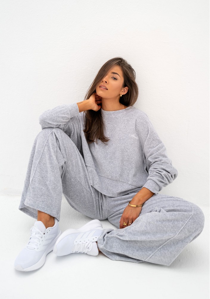 Costa Velvet - Spodnie dresowe velvet Grey Melange