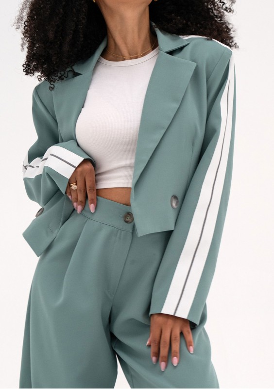 Cora - Blue short blazer with stripes