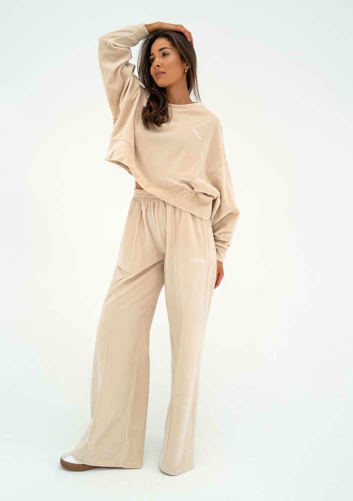 Costa Velvet - Beige velvet sweatshirt