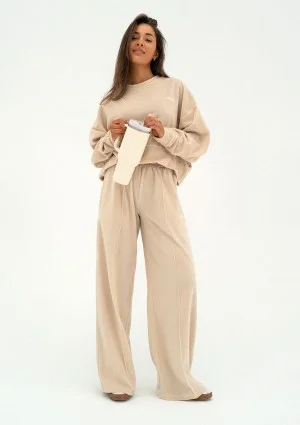 Costa Velvet - Beige velvet sweatpants
