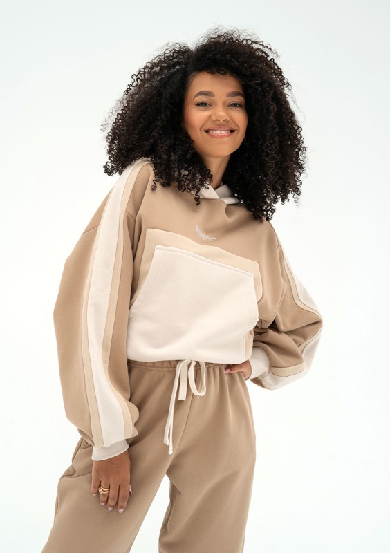 Fame - Tricolor hoodie Beige