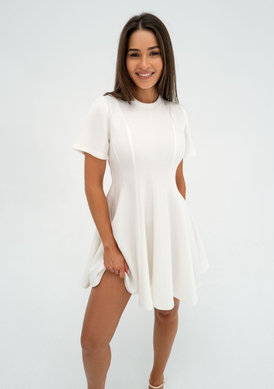 Nela - Ecru mini flared dress