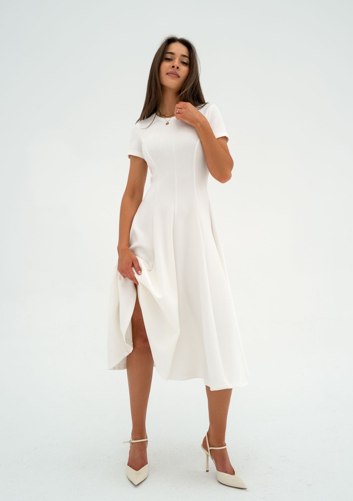 Jasmen - Ecru midi flared dress